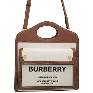 Burberry Two Tone Canvas Leather Pocket Bag
